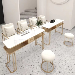 JINCHENG Venta Directa de Alta Calidad Salón de Manicura Mesa Luz de Lujo Marco de Metal y Silla de Dos Asientos <span class=keywords><strong>Manicurista</strong></span> Workben - Product Image 4