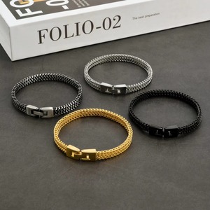 Alta calidad 18K chapado en oro personalizado cubano Curb doble fila quilla Cadena de serpiente estilo clásico brazaletes de acero inoxidable - Product Image 4