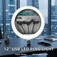 Mini Aro de Luz LED USB de Plástico, 3 Colores Ajustables, 12 Pulgadas, Luz para Selfies y Vlogs &amp;   Iluminación Fotográfica para Maquillaje