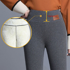 Femmes décontracté hiver tenue décontracté pyjamas pantalons solide Leggings fourrure épaisse maigre taille élastique respirant chaud Leggings en gros - Product Image 2