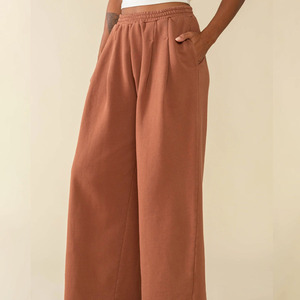 Custom Logo Loose Fit Pants Plain Solid Color High Elastic Waist <strong>Ladies</strong> Clothing Design Pleats <strong>Trousers</strong> for Women - Product Image 5