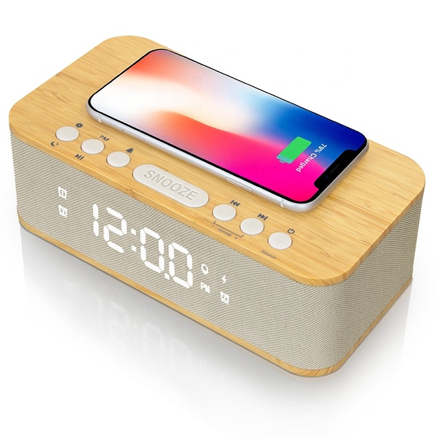 KENUO Wholesale LED Digital 10W  Speaker Mobile Phone Wireless Charger Alarm Clock Speaker
