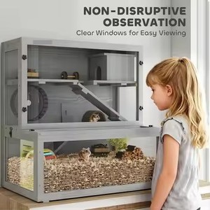 Cage à hamsters et gerbilles <span class=keywords><strong>en</strong></span> bois à 3 niveaux <span class=keywords><strong>avec</strong></span> rampes à roulettes, panneaux de visualisation amovibles, 80x50x84cm, <span class=keywords><strong>en</strong></span> sapin gris et structure <span class=keywords><strong>en</strong></span> <span class=keywords><strong>plastique</strong></span> - Product Image 6