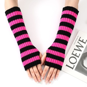 Femmes 30 longues rayures colorées à la mode <span class=keywords><strong>mi</strong></span>-longueur sans doigts <span class=keywords><strong>gants</strong></span> acryliques pour automne hiver nouveau Style bras décontracté - Product Image 3