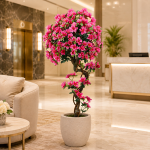Arbre d'azalée <span class=keywords><strong>en</strong></span> soie artificielle 150 cm, toucher réel, résistant aux UV, écologique, ignifuge, plante fleurie artificielle, fleurs rose vif - Product Image 1