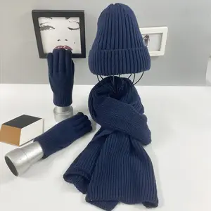 Guanti per sciarpa da uomo in maglia calda invernale set di tre pezzi