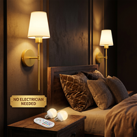Applique murale à piles (lot de 2) – Sans câblage requis – Luminaire mural en tissu – Lampe de chevet à intensité variable avec télécommande – Décoration intérieure