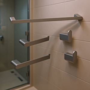 Set di Accessori per Bagno 5 Pezzi in Acciaio Inox Montaggio a Parete Design Minimalista Finitura Spazzolata - Product Image 2