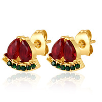 Trendy 18K vergulde oorbellen met gekleurde zirkonia, roestvrij staal, diverse vormen, fruit oorbellen, anti-aanslag sieraden