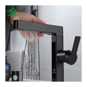 Nhiệt độ thông minh hiển thị Máy tính để bàn khách sạn phòng tắm vòi sang trọng màu đen nóng lạnh lưu vực nước trộn vòi làm bằng đồng bền - Product Image 1