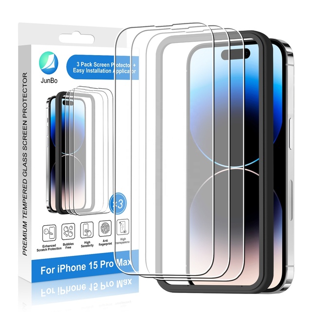 HD Clear Full Glue Tempered Glass Easy Installation Kit 3 Pack Screen Protector for Iphone 15 14 13 12 11 Pro Max 7 8 Plus 2023