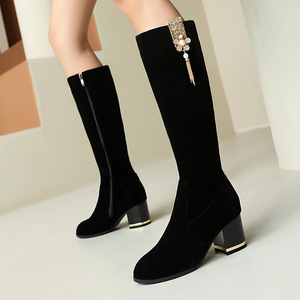 Nuevas Botas de Mujer hasta la Rodilla para Otoño/Invierno con Cierre de Cremallera y Plantilla de PU, Tacón de Aguja Grueso, Botas Forradas en Negro - Product Image 1