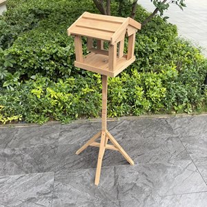 Mangeoire à oiseaux autoportante en bois pour jardin avec toit, support en bois massif écologique - Product Image 1
