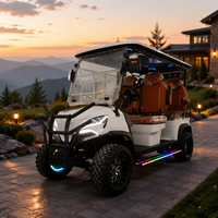 Voiturette de golf électrique tout-terrain 4 places surélevée, buggy de golf 4 passagers avec effets lumineux LED pour navettes communautaires et de station balnéaire