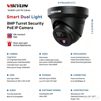 Caméra réseau Hik-connect 8MP intelligente hybride avec audio bidirectionnel, détection humaine/véhicule, objectif fixe, type bullet, tourelle, dôme, noire