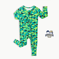 Pyjama Combinaison Bébé en Fibre de Bambou Bio à Imprimé Animal Personnalisé avec Logo, Fermeture Éclair Bidirectionnelle, ODM OEM, Collection Automne