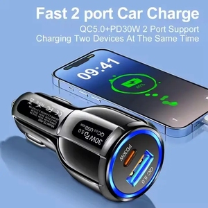 New 60W Điện Thoại Xe Hơi Sạc Loại C + USB Kép Nhanh Chóng Sạc Pd 30W + USB Qc5.0 Max Cho Xe Nhẹ Hơn Khe Cắm Xe Tải Phổ Adapter - Product Image 6