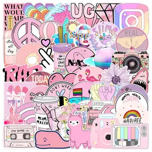 Luggage decorative cartoon cute girls vinyl self adhesive other uv transfer custom logo pink stickers