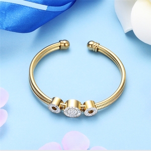 2024 Adjustable Three Colors Stainless Steel Women Jewelry Charm <strong>Bead</strong> Bangle <strong>Bracelet</strong> - Product Image 5