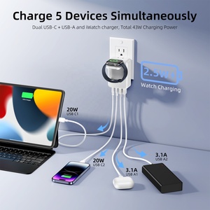 Chargeur rapide pliable HNT ODM/OEM 43w avec chargeur sans fil magnétique pour Apple Watch, adaptateur multiport 2C+2A pour <span class=keywords><strong>iPhone</strong></span>, ignifuge - Product Image 3
