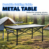 Table pliante en métal réglable, rectangulaire, pour le camping en plein air, les pique-niques, les chantiers de travail, les marchés nocturnes, table élévatrice 95 cm 120 cm