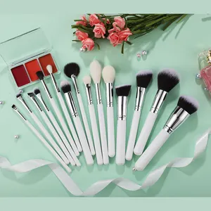 Mona Fabriek Hoge Kwaliteit Cosmetische Witte Houten Handvat Make-Up Borstel Set Geit Synthetisch Haar Persoonlijke Label Voor Schoonheid