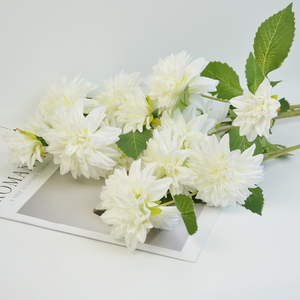 Fleurs de Dahlia artificielles de haute qualité à 3 têtes en soie et fil, réalistes, pour mariée, Noël, fuchsia, <span class=keywords><strong>rose</strong></span> pâle, blanc, faites à la main - Product Image 1