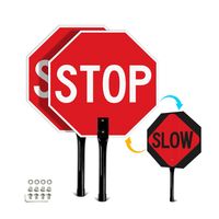 Panneau de signalisation routière double face « Stop/Slow » de 18 pouces, en aluminium antirouille, réfléchissant, avec poignée