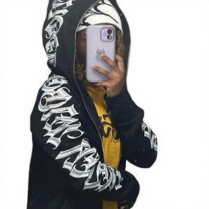 Sudadera con Capucha Unisex de Invierno, Estilo Urbano, Lavado Ácido, Estampada, Gruesa, Vintage, 100% Algodón, Diseño Asimétrico para Hombre - Product Image 4