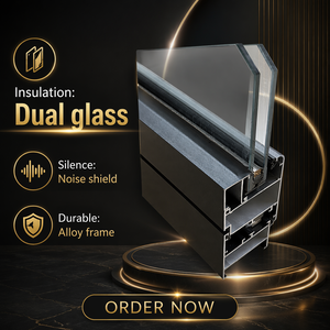 <span class=keywords><strong>Fenêtre</strong></span> à battant en alliage d'aluminium noir avec double vitrage pour les murs extérieurs des bâtiments, isolation phonique et thermique - Product Image 4