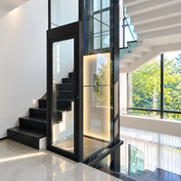 Lift Rumah Modern Berbentuk L dengan Shaft Kaca Panoramic, Panel Belakang Berlampu, Operasi Halus dan Senyap untuk Rumah Pribadi