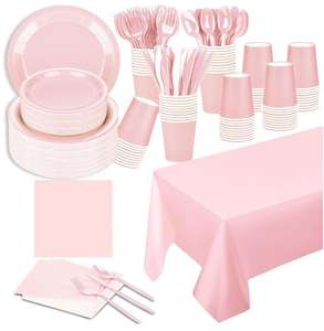 Lot de décoration de fête d'anniversaire pour filles en macaron <span class=keywords><strong>rose</strong></span>, jetable, arc-en-ciel <span class=keywords><strong>pastel</strong></span>, faveurs, assiettes en papier - Product Image 1