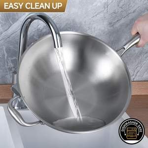 Poêle <span class=keywords><strong>Wok</strong></span> en acier inoxydable Tri-Ply 13 "-Poêle à frire robuste avec couvercle | Passe au lave-vaisselle et au four | Qualité professionnelle de chef - Product Image 3