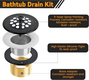 <span class=keywords><strong>Kit</strong></span> de vidange de <span class=keywords><strong>baignoire</strong></span> à levier <span class=keywords><strong>noir</strong></span> mat pour remplacement de vidange de <span class=keywords><strong>baignoire</strong></span> de 1-1/2 "et 1-3/8" avec plaque frontale de débordement à levier de voyage - Product Image 4