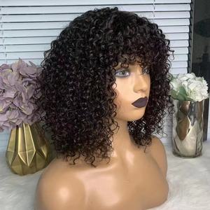 Perruque BOB afro-américaine bouclée avec frange, cheveux humains naturels, pixie bouclée, bon marché, vente en gros, en stock - Product Image 2