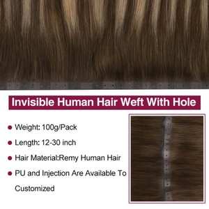 FH vente en gros Remy russe XO trou trame de cheveux Pu cheveux humains sans couture Invisible papillon trame Extension de cheveux avec trou - Product Image 3