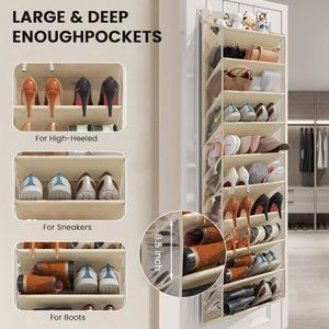 Large Hanging <b>Shoe</b> Organizer, Non-woven & Transparent PVC Pockets with Metal <b>Hooks</b>, Ideal for Closet Bedroom Dorm & Door Storage - Product Image 6