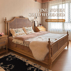Оптовая продажа, однотонная деревянная кровать ручной работы, каркас размера «King-Queen Size», деревенская винтажная мебель из дуба, мебель для спальни - Product Image 1