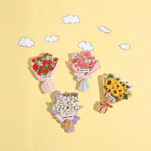 Autocollants magnétiques 3D simples pour la décoration de la maison, souvenirs de dessins animés, autocollants pour réfrigérateur, simulation de tournesols, roses et fleurs - Product Image 5