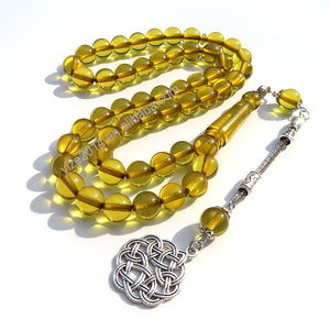 하이 퀄리티 노란색 투명 이슬람기도 10mm 51 구슬 수지 용품 판매를위한 Tasbih 세련된 Tasbeah 아랍어 시계 묵주 - Product Image 4