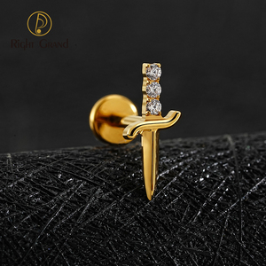 Anting Tusuk <span class=keywords><strong>Titanium</strong></span> Labret Zirkonia Kubik Bentuk Pedang 16G, Anting Kecil untuk Tragus/Kartilase, Perhiasan Tindik Fashion - Product Image 4