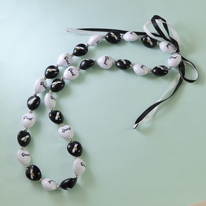 Acrylic Bead Necklace Black White Ball Shape Grad Print Fashion Jewelry for Men Women Party Occasion 10cm <b>Extended</b> <b>Chain</b> - Product Image 2