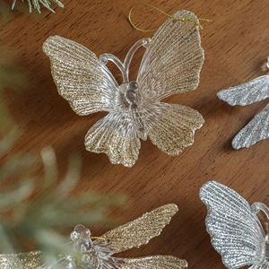 Adornos Colgantes de Acrílico con Purpurina Platino de Mariposas y Libélulas para Árboles de Navidad, Decoraciones Festivas - Product Image 5