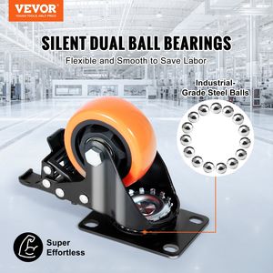 3-Inch Swivel Plate Casters Set 4 Heavy Duty 250 Lbs Load Capacity PVC <b>Wheels</b> Noiseless A/B Security Locking <b>Furniture</b> - Product Image 2