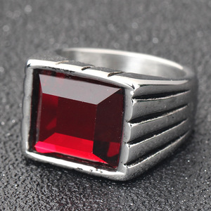 Fashion Square Gemstone <b>Ring</b> Red <b>Black</b> <b>Titanium</b> Steel Bezel Setting Geometric Style Gift Jewelry - Product Image 2
