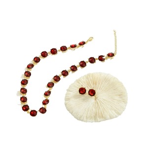 Ensemble collier et boucles d'oreilles géométriques en alliage rouge et strass pour soirée, bijoux tendance - Product Image 5