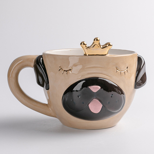 Tasse à café thé du chien peint à la main en 3D, tasse en céramique, mignon animal de compagnie parfait amoureux, chien de bouledogue anglais, avec couronne dorée - Product Image 3