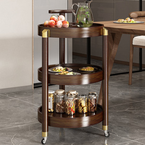 Chinese Style Solid Wood Serving Cart With Wheels Portable Kitchen Storage Trolley For Living Room Or Dining Area - Product Image 3