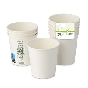 Gobelets à expresso en papier biodégradables, ronds, blancs, à paroi simple, bio-revêtement, 100 ml (4 oz), Ø 62 mm, recyclables, pour boissons. - Product Image 1