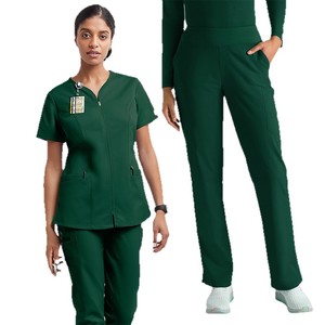 Women Hospital Scrub Set Short Sleeve V Neck Moisture Wicking Uniforms For Nurses Doctors Lab Workwear Rose Red Dark Green Navy - Product Image 5